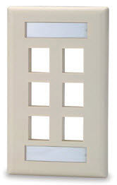 6 port Single Gang Keystone Faceplate w/ Labeling Windows, Mfr SIGNAMAX
