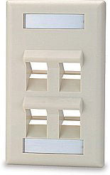4 port Angled Single Gang Keystone Faceplate w/Labeling Windows, Mfr SIGNAMAX