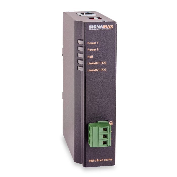Signamax 10/100Base-T/TX to 100Base-FX ST Multimode Industrial Media Converter with PoE+ (2km)