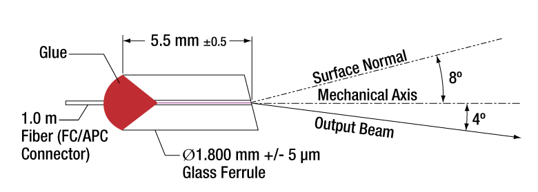 T-SMPF0106-APC - Pigtailed Ferrule, Ø1.8 mm, 8°, FC/APC, AR Coated: 633 nm