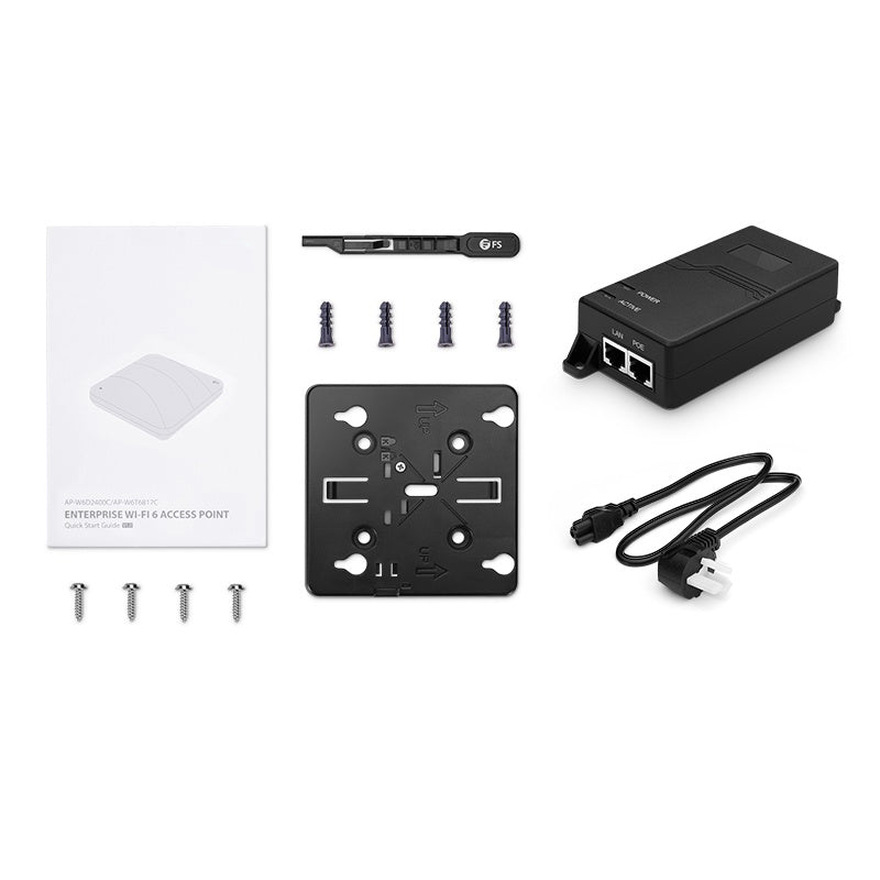 FS-AP-W6T6817C, Cloud Managed Wi-Fi 6 802.11ax 6817 Mbps Wireless Access Point, Seamless Roaming & 4 × 4 MU-MIMO Three Radios, Manageable via FS Controller or Standalone (PoE Injector Included)