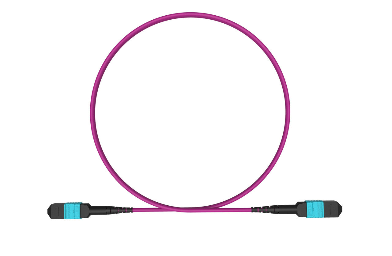 MPO female to MPO female fiber optic patch cord cable, 12 strands, Elite Low IL, OM4, 10m length, B polarity