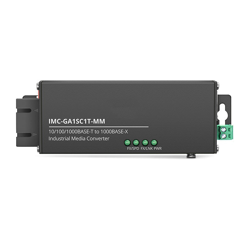 Mini Industrial 1x 10/100/1000Base-T RJ45 to 1x 1000Base-X Multimode SC 850nm 220/550m Gigabit Ethernet Media Converter, American Plug Standard