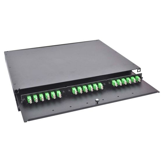 Rack Mount Enclosure 1RU Loaded with 3 Duplex LC/APC Plates Pigtails ...