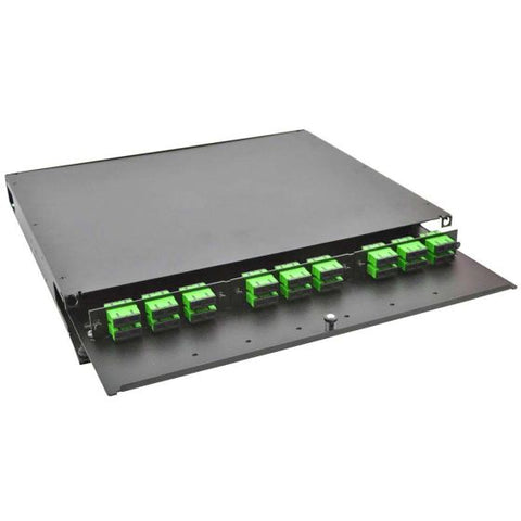 Rack Mount Enclosure 1RU Loaded with 3 Duplex SC/APC Plates Pigtails & Splice Trays Black