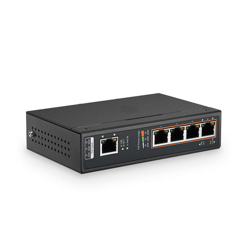 4-Ports 10/100/1000M Gigabit PoE+ Extender, 1x 802.3bt PoE++ Input to 4x 802.3af/at Output, Din-Rail, Industrial Standard
