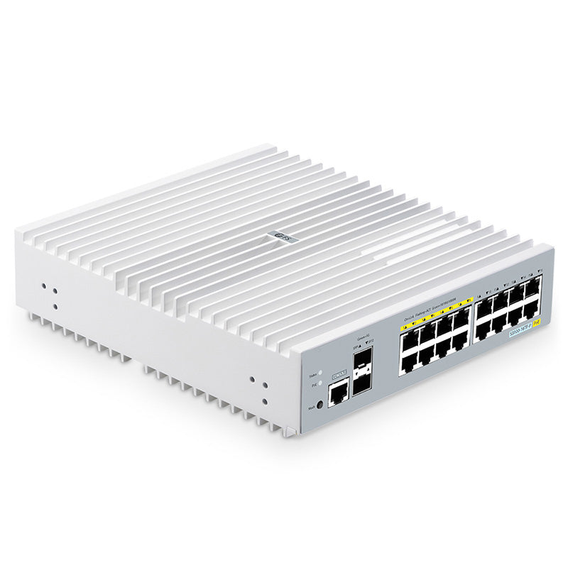 FS-S3100-16TF-P, 16-Port Gigabit Ethernet L2+ PoE+ Switch, 8 x PoE+ Ports@125W, with 2 x 1Gb SFP Uplinks, Broadcom Chip, Fanless
