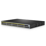 FS-S3400-48T6SP, 48-Port Gigabit Ethernet L2+ PoE+ Switch, 48 x PoE+ Ports @370W, with 6 x 10Gb SFP+ Uplinks, AC+DC Power Supplies