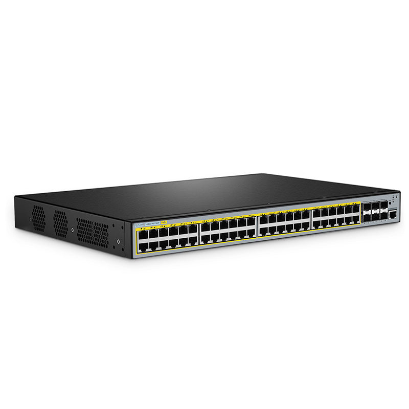 FS-S3400-48T6SP, 48-Port Gigabit Ethernet L2+ PoE+ Switch, 48 x PoE+ Ports @370W, with 6 x 10Gb SFP+ Uplinks, AC+DC Power Supplies