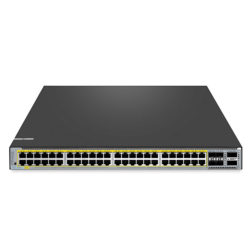 FS-S5860-48XMG-U, 48-Port Ethernet L3 PoE++ Switch, 48 x 10GBASE-T/Multi-Gigabit Ports, 4 x 25Gb SFP28 Uplinks, with 2 x 40Gb QSFP+ Uplinks, Support Stacking, Broadcom Chip