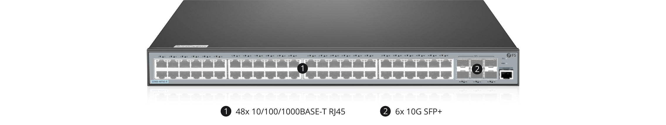 FS-S3900-48T6S-R, 48-Port Gigabit Ethernet L2+ Switch, 48 x Gigabit RJ45, with 6 x 10Gb SFP+ Uplinks, Stackable Switch