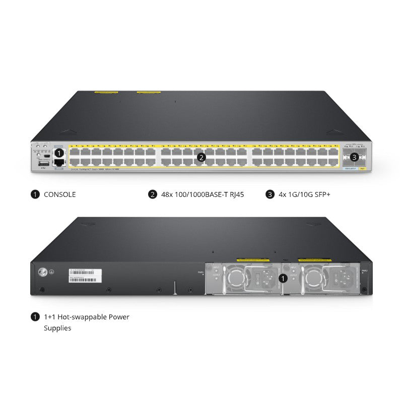FS-S5810-48TS-P S5810-48TS-P, 48-Port Gigabit Ethernet L3 PoE+ Switch, 48 x PoE+ Ports @740W, with 4 x 10Gb SFP+ Uplinks, Support Stacking, Broadcom Chip