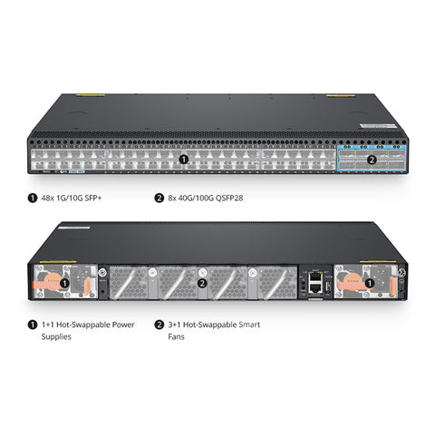 FS-S5860-48SC, 48-Port Ethernet L3 Switch, 48 x 10Gb SFP+, with 8 x 100Gb QSFP28, Support Stacking, Broadcom Chip