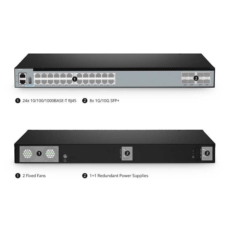 FS-S5800-24T8S, 24-Port Gigabit Ethernet L3 Switch, 24 x Gigabit RJ45, with 8 x 10Gb SFP+, Support MLAG