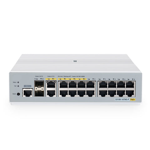FS-S3100-16TMS-P, 16-Port Gigabit Ethernet L2+ PoE+ Switch, 8 x PoE+ Ports@125W, 2 x 5Gb RJ45, with 2 x 10Gb SFP+ Uplinks, Broadcom Chip