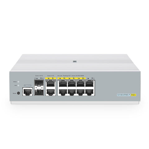 FS-S3100-8TMS-P, 8-Port Gigabit Ethernet L2+ PoE+ Switch, 8 x PoE+ Ports@125W, 2 x 5Gb RJ45, with 2 x 10Gb SFP+ Uplinks, Broadcom Chip, Fanless