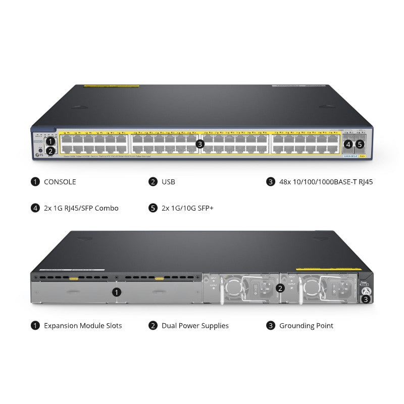 FS-S3410-48TS-P, 48-Port Gigabit Ethernet L2+ PoE+ Switch, 48 x PoE+ Ports @740W, with 2 x 10Gb SFP+ Uplinks and 2 x Combo SFP Ports, Stackable switch, Broadcom Chip