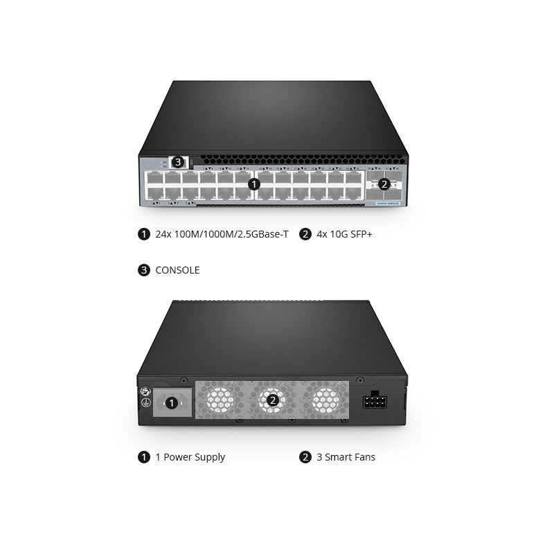 FS-S3400C-24MG4S, 24-Port Ethernet L2+ Compact Half-Width Switch, 24 x 100M/1000M/2.5GBase-T/Multi-Gigabit, with 4 x 10Gb SFP+ Uplinks