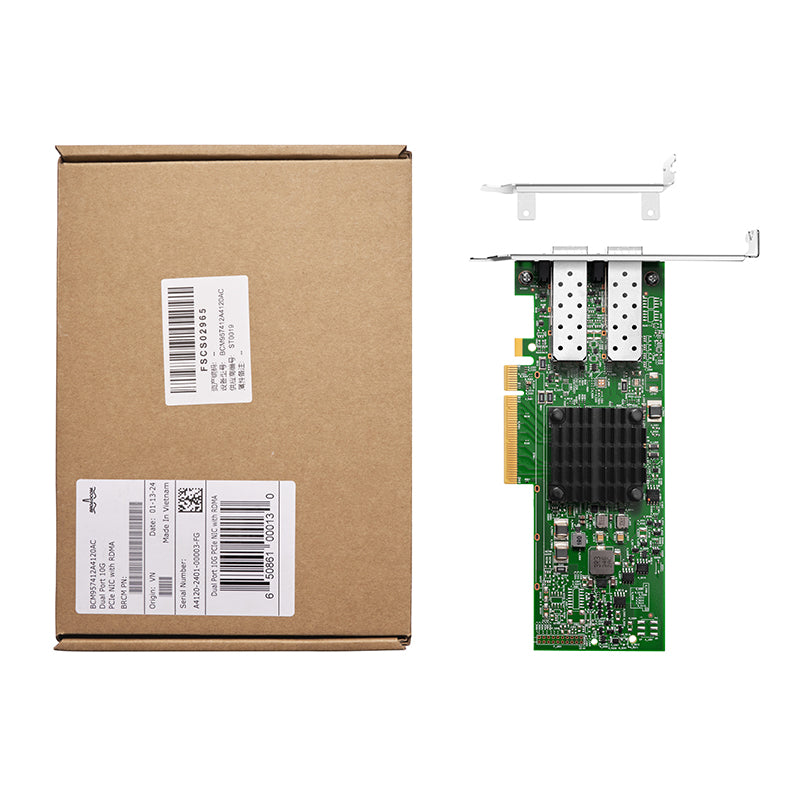 Broadcom® FS-BCM957412A4120AC Ethernet Network Interface Card, P210P 10GbE Dual-port SFP+, PCIe 3.0 x 8, Tall & Short Bracket
