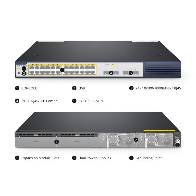 FS-S3410-24TS-P, 24-Port Gigabit Ethernet L2+ PoE+ Switch, 24 x PoE+ Ports @740W, with 2 x 10Gb SFP+ Uplinks and 2 x Combo SFP Ports, Stackable Switch, Broadcom Chip