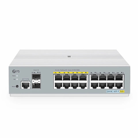 S3410C-16TF-P, 16-Port Gigabit Ethernet L2+ PoE+ Switch, 8 x PoE+ Ports@125W, 8 x 1Gb RJ45, with 2 x 1Gb SFP Uplinks, PicOS®, Support MLAG, Broadcom Chip, Fanless