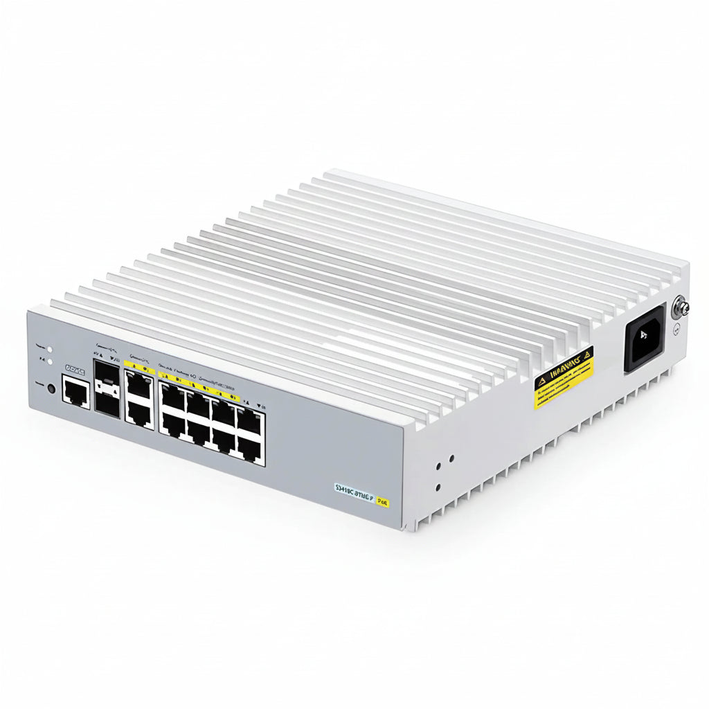 S3410C-8TMS-P, 8-Port Gigabit Ethernet L2+ PoE+ Switch, 8 x PoE+ Ports@125W, 2 x 5Gb RJ45, with 2 x 10Gb SFP+ Uplinks, PicOS®, Support MLAG, Broadcom Chip, Fanless