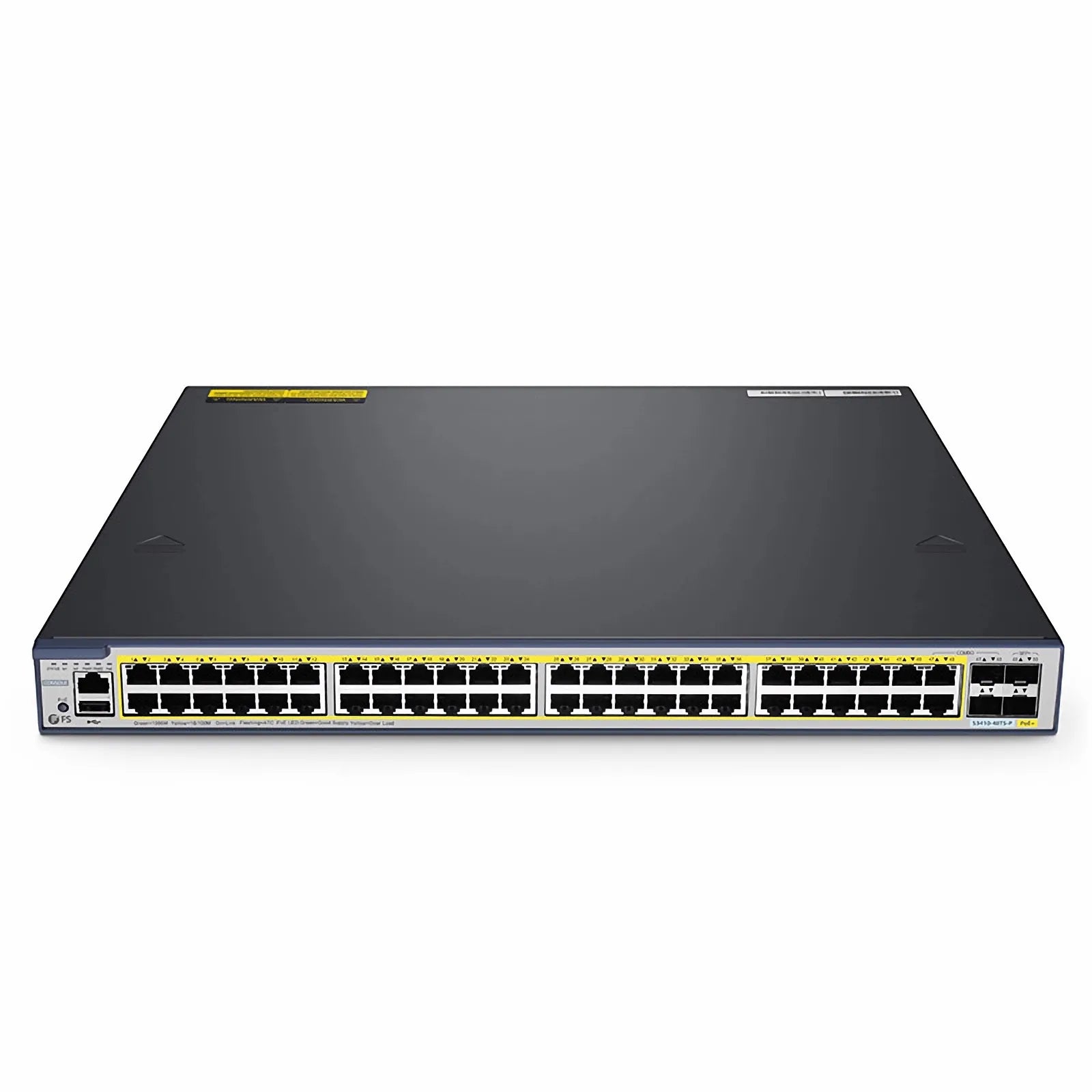 S3410-48TS-P, 48-Port Gigabit Ethernet L2+ PoE+ Switch, 48 x PoE+ Ports @740W, with 2 x 10Gb SFP+ Uplinks and 2 x Combo SFP Ports, PicOS®, Support MLAG, Broadcom Chip