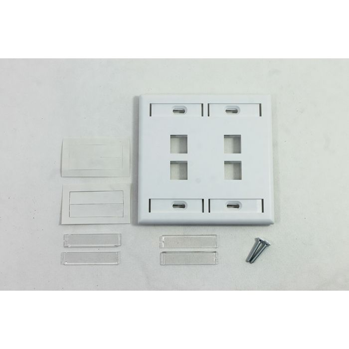 Leviton QuickPort 4 Port Dual Gang Wallplate, White