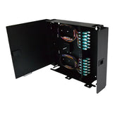 Wall Mount Enclosure 4 Panel Deluxe Loaded with 4 Duplex LC OM3 Plates Pigtails & Splice Trays Black