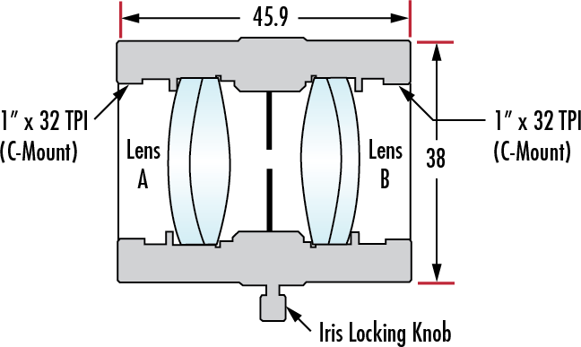 E-87-187 C-Mount Achromat Pair 1:3.33 with 30 and 100mm Focal Lengths