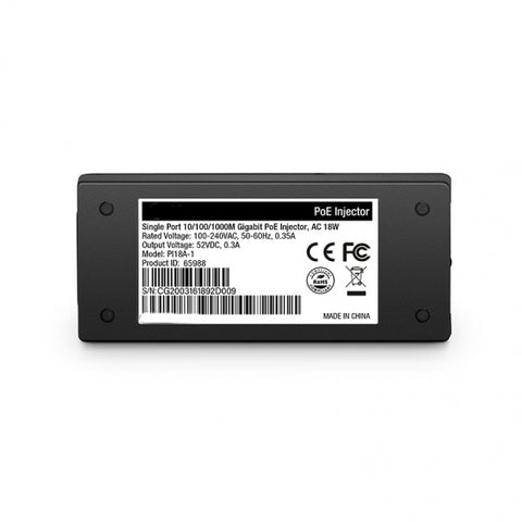 Single Port 10/100/1000M Gigabit PoE Injector, PoE Port @ 18W