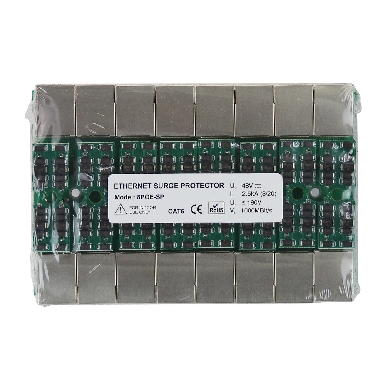 8POE-SP - 8 port Full 8 pin Cat6 RJ45 Gigabit/2.5G Ethernet surge protector board with PoE support for POE-RM-8 chassis