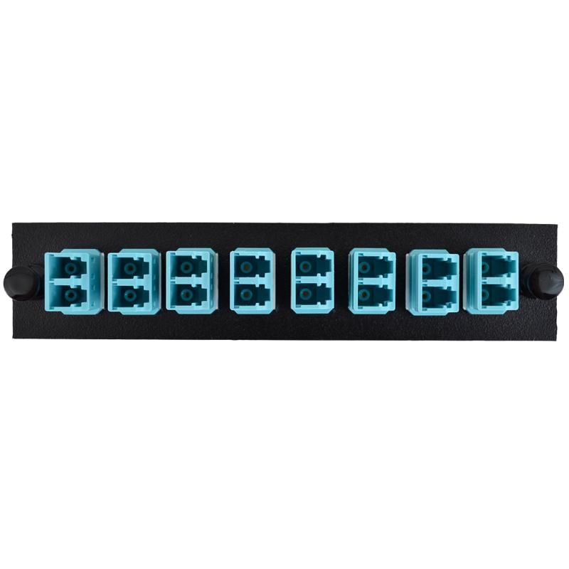 LC Duplex 8 Pack MM Aqua Adapters - Black Plate