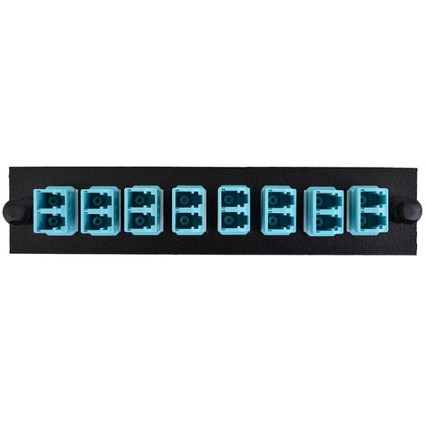 LC Duplex 8 Pack MM Aqua Adapters - Black Plate