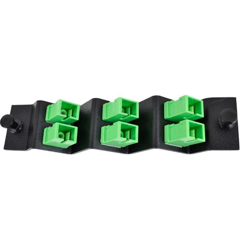 Adapter Plate 6-Pack SC Singlemode APC Green Adapters Ports Angled 45 Degrees Loaded Black