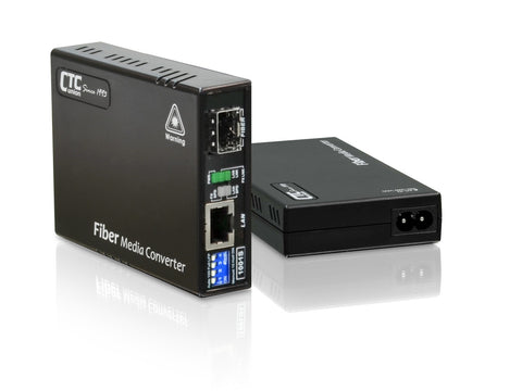 FMC-1001S-AC Gigabit Ethernet 100/1000BaseX SFP slot fiber media converter, LFP and DIP sw settings, AC power embedded, C8 AC power cord included