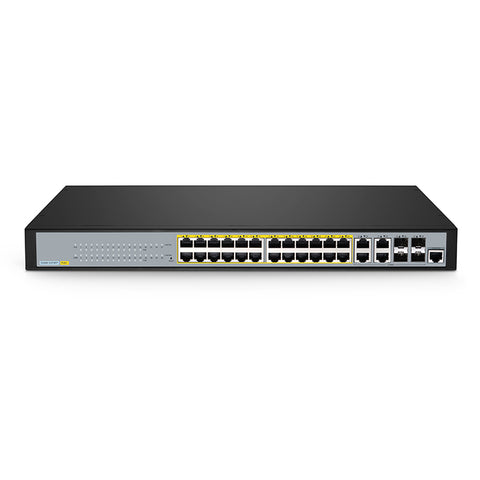 FS-S3400-24T4FP, 24-Port Gigabit Ethernet L2+ PoE+ Switch, 24 x PoE+ Ports @370W, with 4 x 1Gb Combo Uplinks, Support ERPS