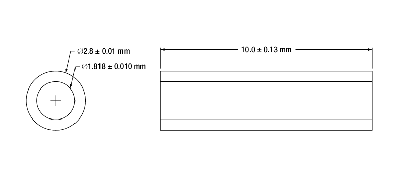 T-51-2800-1800 - GRIN/Ferrule Sleeve, 1.818 mm Internal Diameter, 10 mm Length, Borosilicate Glass