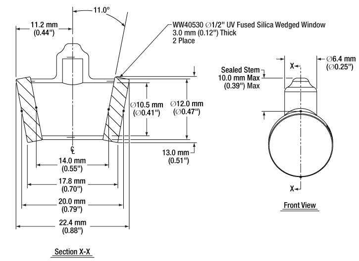 T-GCA20 - Acetylene Gas Reference Cell with Angled Ø1/2" UVFS Wedged Windows, 20.0 mm Long