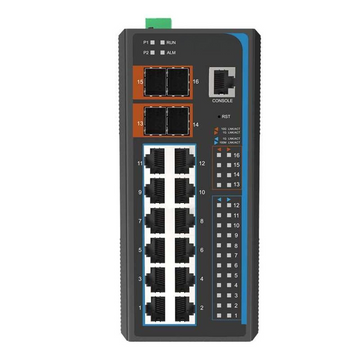 H10-1204SM-S 12x Gigabit RJ45 + 4x 1G/2.5G/5G/10G SFP+ ports Ethernet Layer 3 Managed Industrial fiber switch with IEEE1588v2 and Sync Ethernet support, DIN rail mount, -40 to +75 Celsius