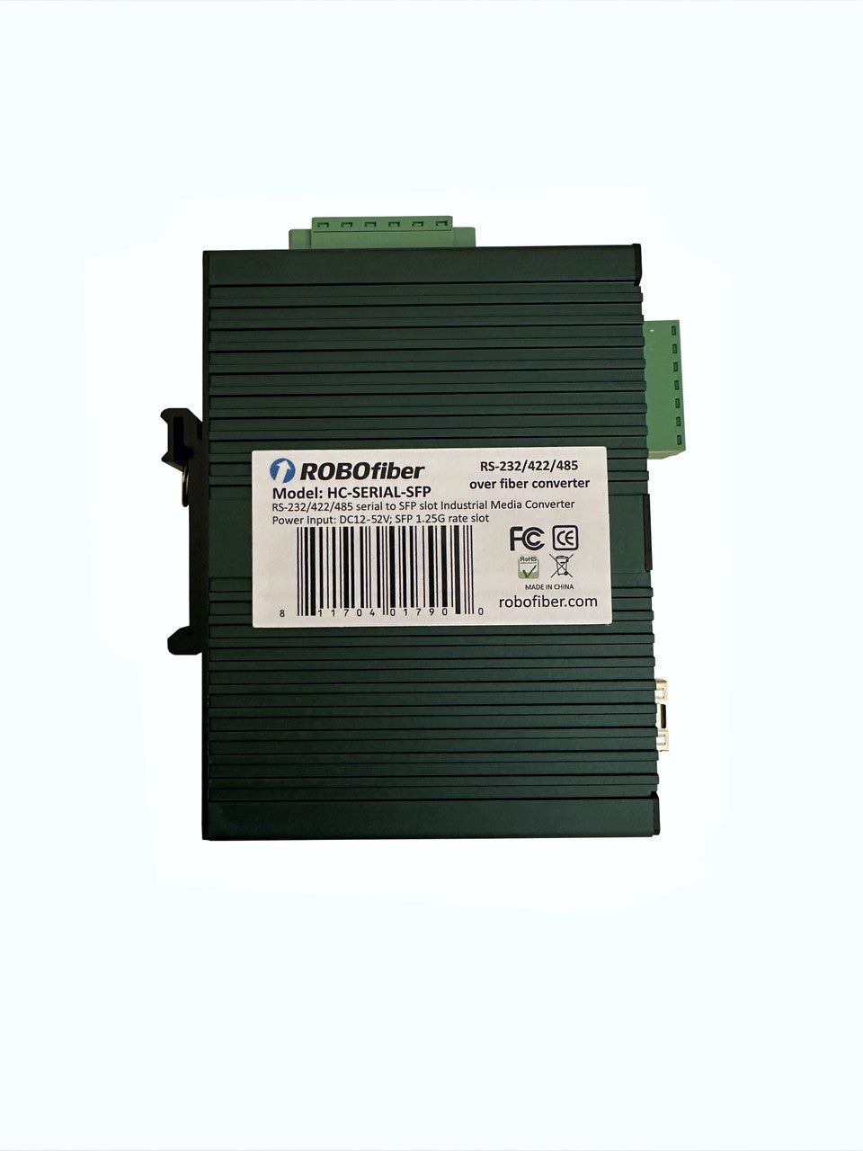 HC-SERIAL-SFP - 1x RS-232 and 1x RS-485/422 over single strand fiber industrial media converter, 8kV isolation, enhanced -40 to 75 Celsius temp. SET of TWO