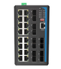 HGW-1612SM - 16x RJ45 + 12x SFP ports Gigabit Ethernet Managed Industrial fiber switch, DIN rail mount, -40 to +75 Celsius