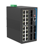 HGW-1612SM - 16x RJ45 + 12x SFP ports Gigabit Ethernet Managed Industrial fiber switch, DIN rail mount, -40 to +75 Celsius