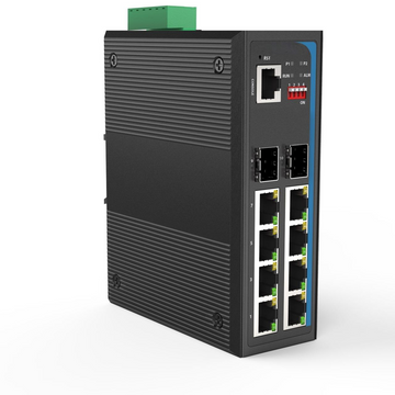 HGW-802SM-PSE - 8x RJ45 + 2x SFP ports Gigabit Ethernet Managed PoE Industrial fiber switch 240W total power, DIN rail mount, -40 to +75 Celsius