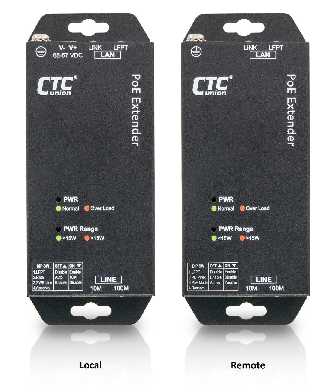 IEXT101-PH LAN Extender pair with remote powered unit and 30W PoE delivered over 2 or 4 pairs of copper wires