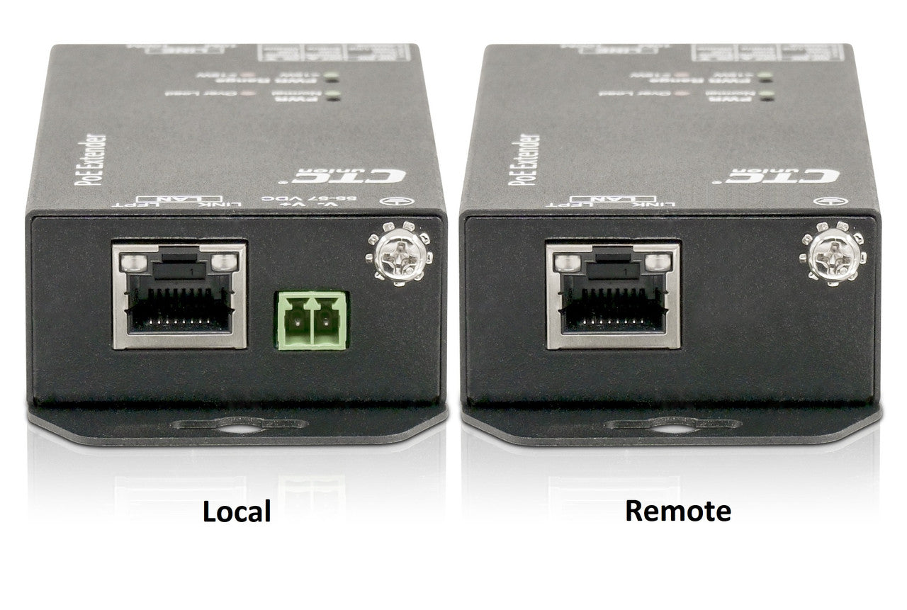 IEXT101-PH LAN Extender pair with remote powered unit and 30W PoE delivered over 2 or 4 pairs of copper wires