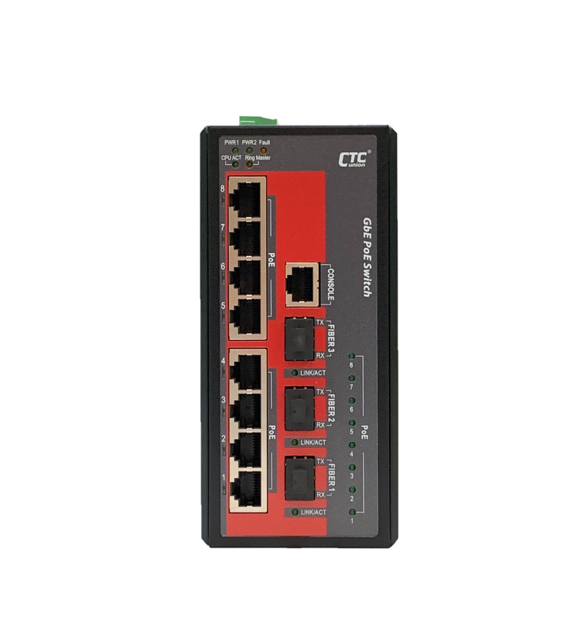 IGS+803SM-8PH24 - 8 copper + 3 SFP port SNMP/web-managed Gigabit Ethernet Industrial switch, PoE 240W, isolated PS for telecom apps