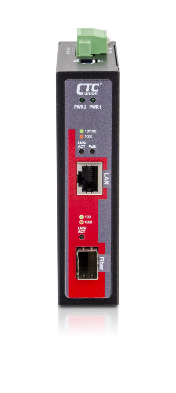 IMC-1000S-PBE - Gigabit Ethernet to SFP slot industrial fiber media converter with PoE++ 90W output (IEEE 802.3bt support), -20-75 Celsius