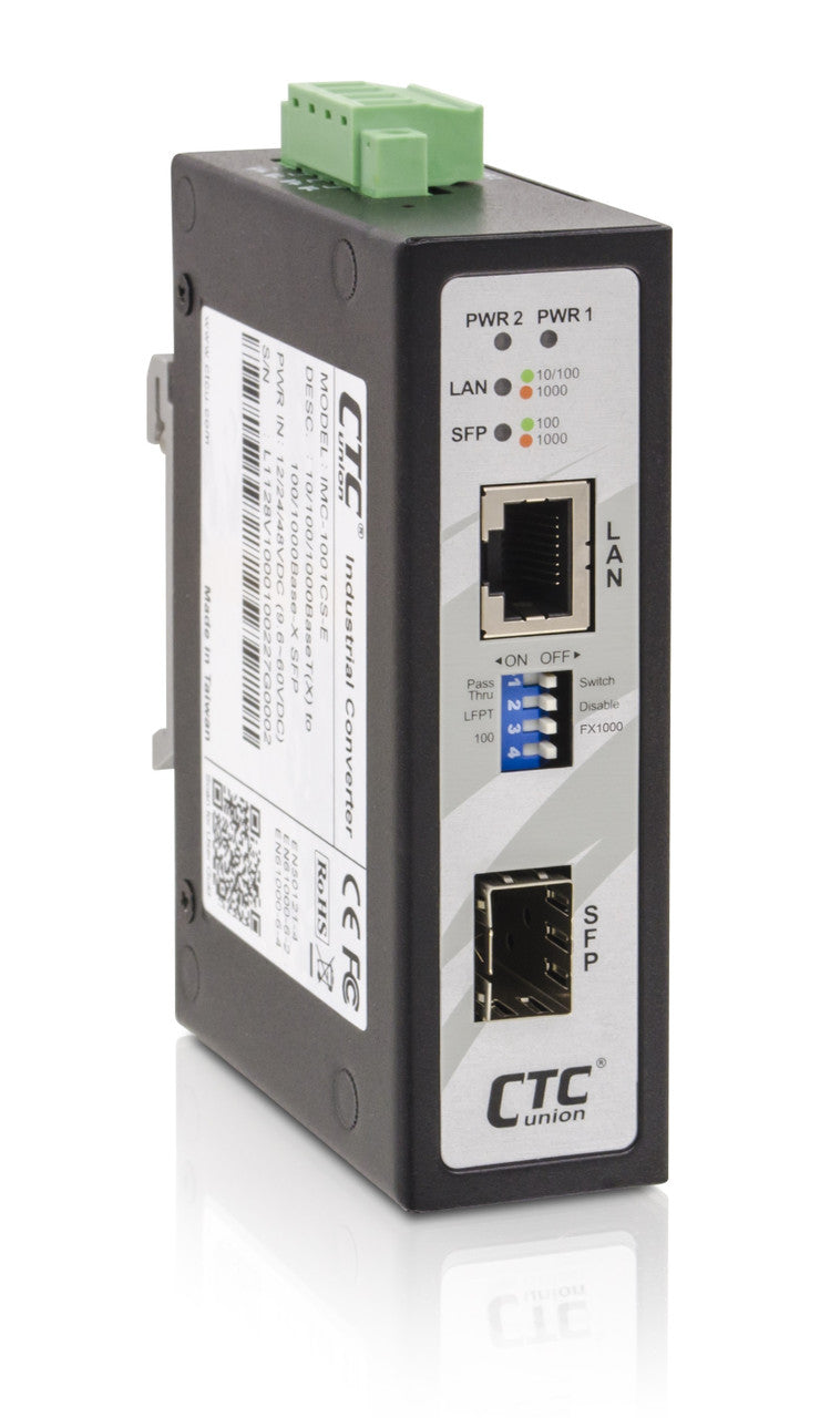 IMC-1001CS-E Compact Gigabit Ethernet to SFP slot industrial fiber media converter, extreme temp.