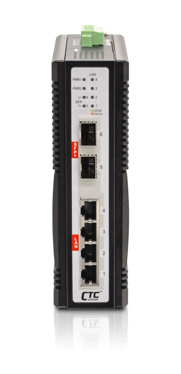 IQS-402XSM-4PH - 4 copper + 2 SFP+ ports SNMP/web-managed 2.5G Ethernet Industrial switch with 10G uplinks, 4 PoE+ ports 120W budget, DIN rail mountable
